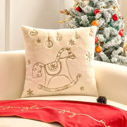 MyGiftHome Christmas Embroidered Cushion Cover Pillowcase-Horse