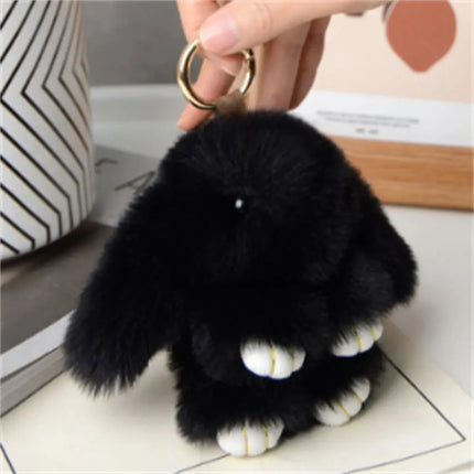 MyGiftHome Soft Fluffy Rabbit Keychain Bunny Bag Pendant-Black