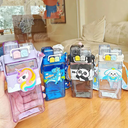 MyGiftHome 18oz Kids Square Water Bottle with Dual-Spout Design MyGiftHome