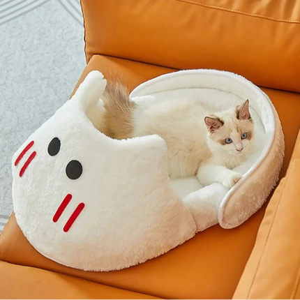 MyGiftHome Cat Slipper Bed Semi-Closed Pet Nest-White