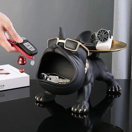 MyGiftHome Resin Bulldog Tray Statue Candy Dish Key Holder