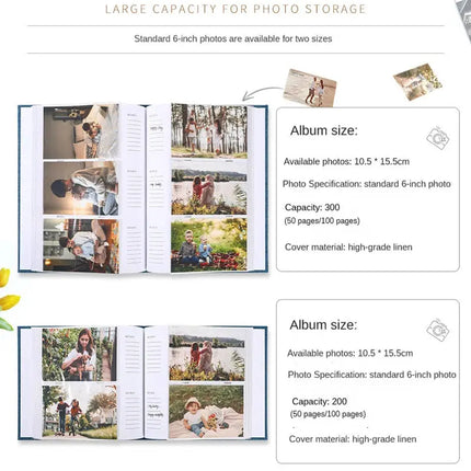 Linen Cover Photo Album Holds 200-300 Photos