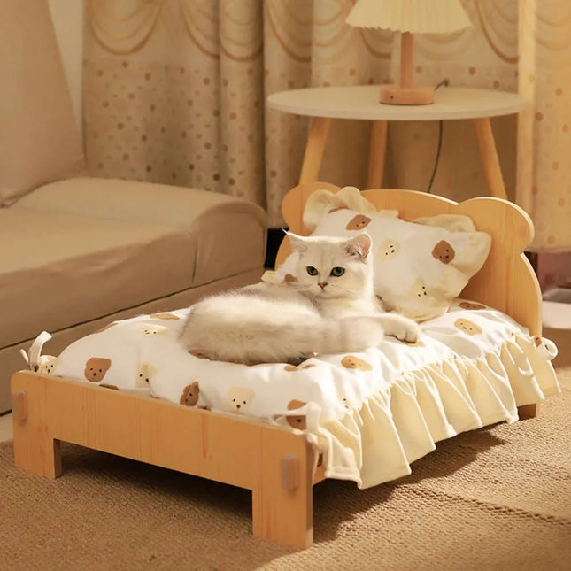 MyGiftHome Cat Bed with Quilt Wooden Indoor Pet Bed