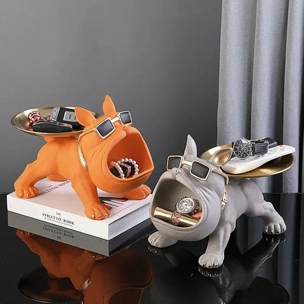 MyGiftHome Resin Bulldog Tray Statue Candy Dish Key Holder