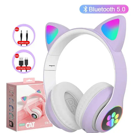 MyGiftHome Flash Lamp Cat Ear Headphones for Kids-Purple
