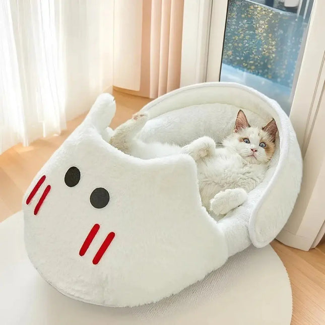 MyGiftHome Cat Slipper Bed Semi-Closed Pet Nest-White