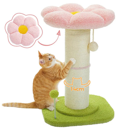 MyGiftHome Flower Cat Scratching Post with Cushion Perch-Pink