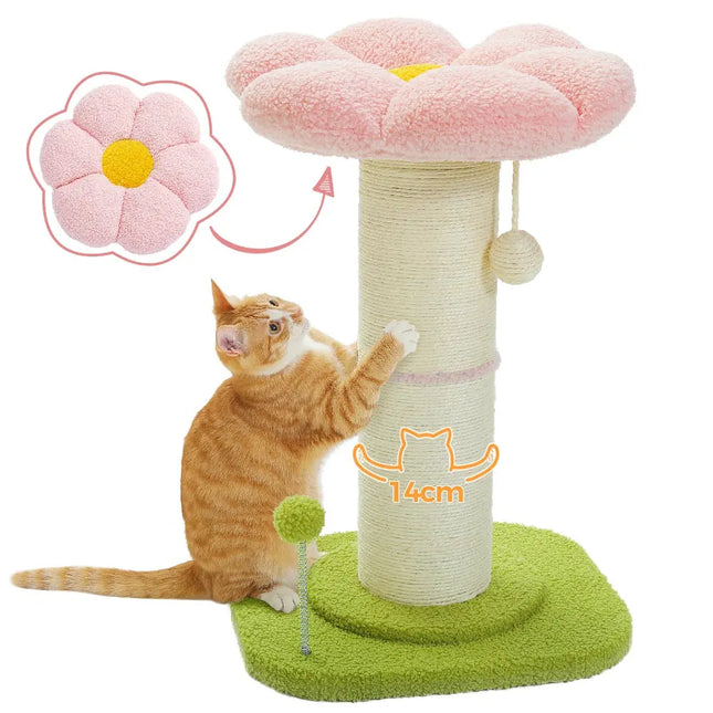 MyGiftHome Flower Cat Scratching Post with Cushion Perch-Pink