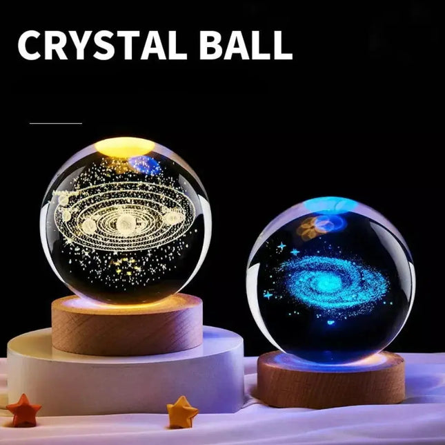 MyGiftHome Galaxy Crystal Ball Night Light with Wooden Base