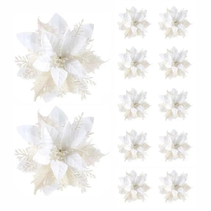 MyGiftHome Poinsettia Artificial Christmas Flowers Decoration-White