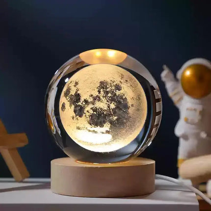 MyGiftHome Galaxy Crystal Ball Night Light with Wooden Base