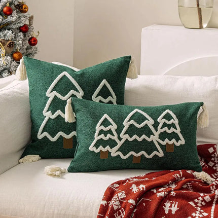 MyGiftHome Christmas Throw Pillow Cover with Tassels-Green
