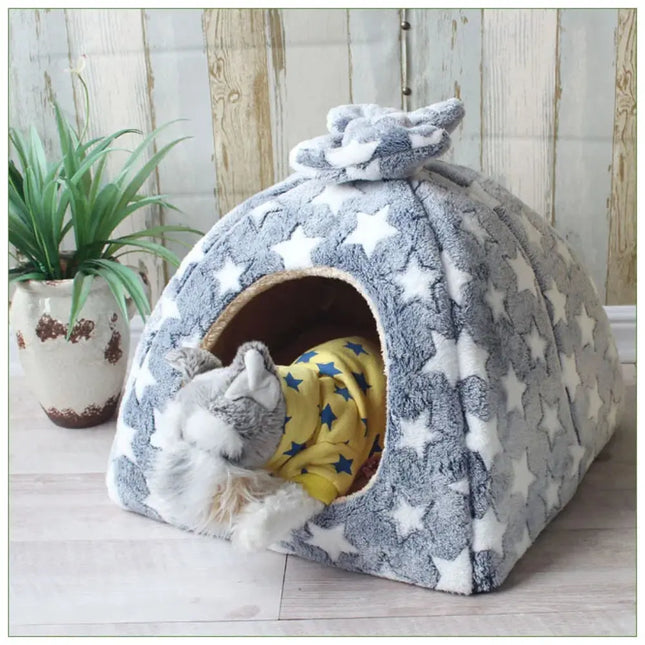 MyGiftHome Dog Cave Bed Winter Warm Pet House-Gray Star