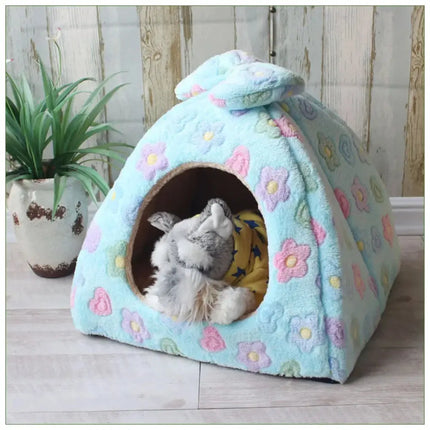 MyGiftHome Dog Cave Bed Winter Warm Pet House-Blue Flower