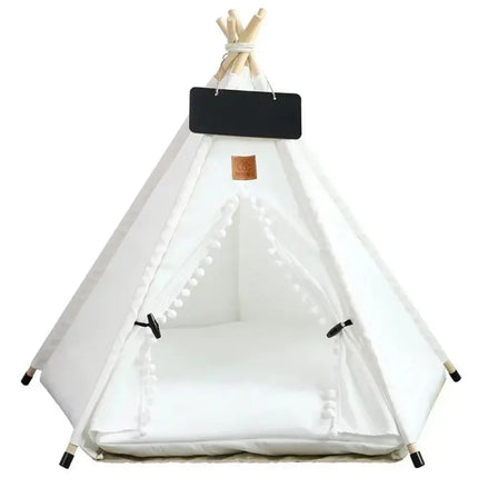 MyGiftHome Pet Teepee Tent for Cats & Dogs Bed with Nameplate-White