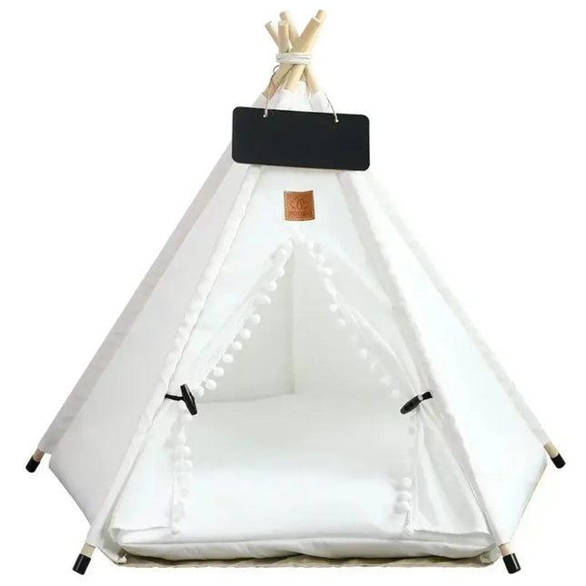 MyGiftHome Pet Teepee Tent for Cats & Dogs Bed with Nameplate-White