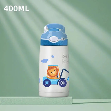 MyGiftHome 14oz Cartoon Kids Thermos Bottle with Safty Lock-Blue