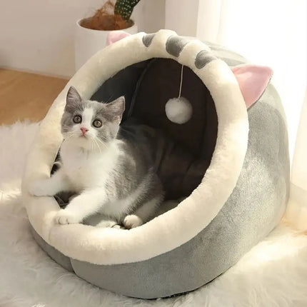 MyGiftHome Cartoon Cat Bed Cave Semi-Closed Cave Nest-Gray Cat
