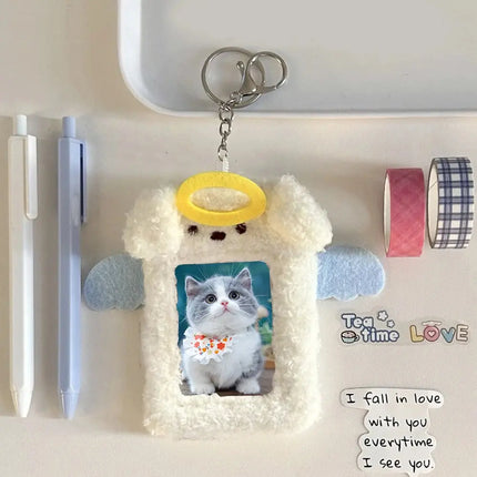 MyGiftHome Cartoon Plush Photocard Holder with Keychain-White