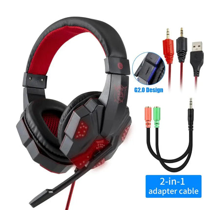 MyGiftHome Wired Stereo Gaming Headset with Microphone-Black Red