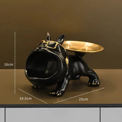 MyGiftHome Resin Bulldog Tray Statue Candy Dish Key Holder-Black