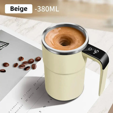 MyGiftHome 13oz Automatic Self Stirring Coffee Mug with Temperature Display-Beige