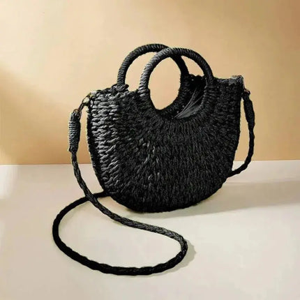 MyGiftHome Women's Handwoven Straw Handbag Crossbody Shoulder Bag-Black