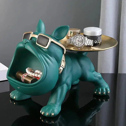 MyGiftHome Resin Bulldog Tray Statue Candy Dish Key Holder