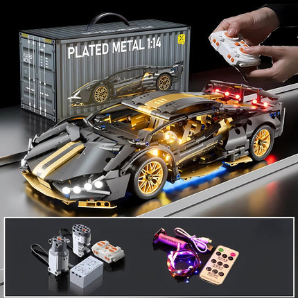 MyGiftHome 1:14 DIY Supercar Brick Puzzle Toys-Car+Light+Power Set