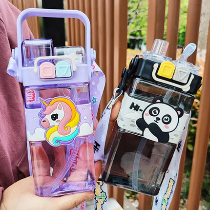 MyGiftHome 18oz Kids Square Water Bottle with Dual-Spout Design MyGiftHome