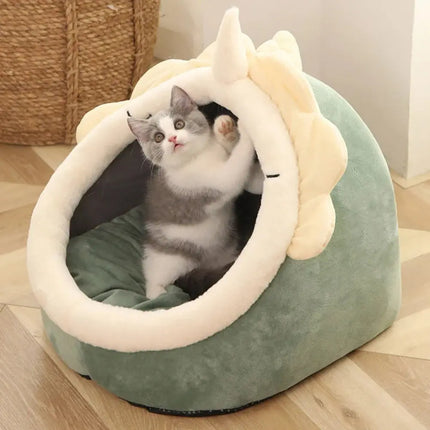 MyGiftHome Cartoon Cat Bed Cave Semi-Closed Cave Nest-Green Dinosaur