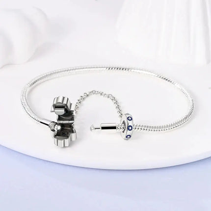 MyGiftHome S925 Silver Twisted Cable Bracelet with Pendant and Chain