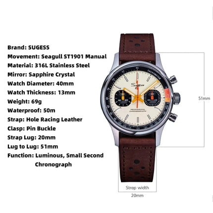 MyGiftHome Men's Mechanical Chronograph Manual Winding Luminous Watch (SUGESS)