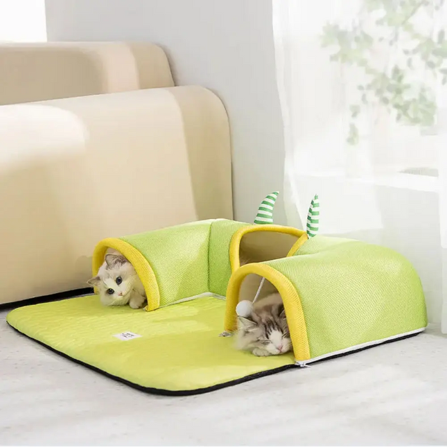 MyGiftHome Cat Tunnel Sleeping Mat Monster Design-Green
