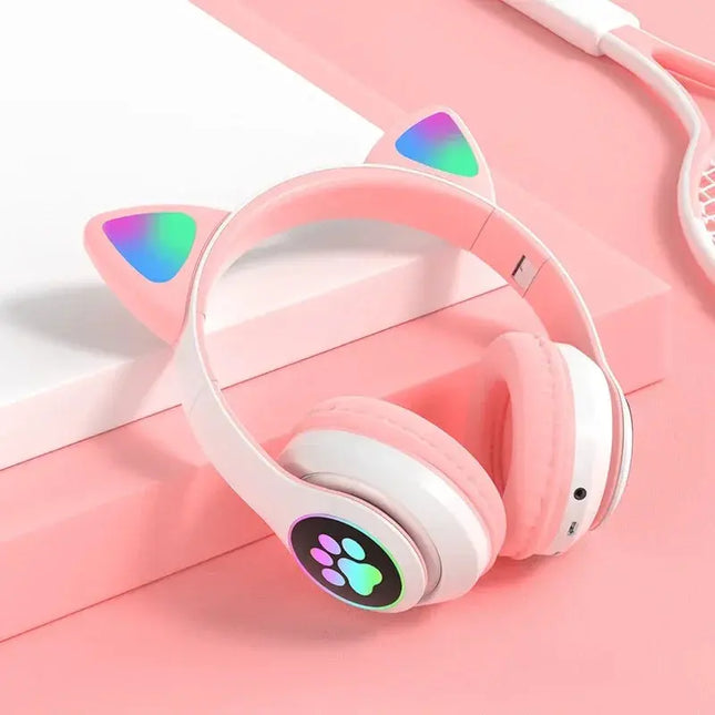 MyGiftHome Flash Lamp Cat Ear Headphones for Kids-Pink