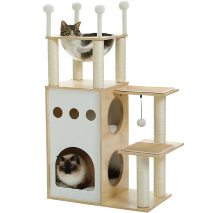 MyGiftHome Modern Cat Tower with Condos and Clear Capsule Nest-Beige