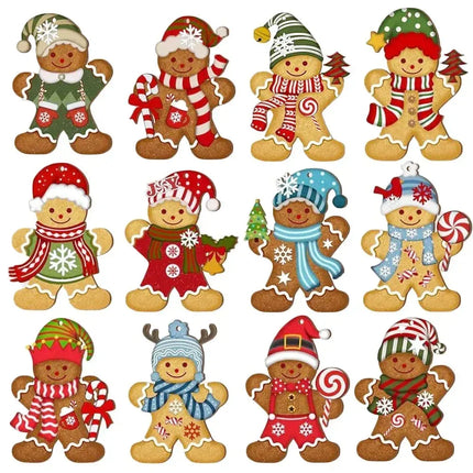 MyGiftHome Wooden Gingerbread Man Ornaments for Christmas Tree-12PCS