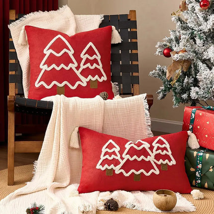 MyGiftHome Christmas Throw Pillow Cover with Tassels-Red