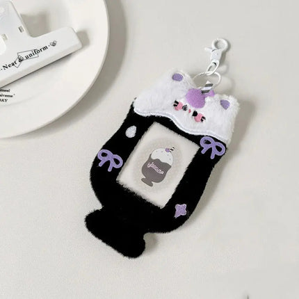 MyGiftHome Cartoon Plush Photocard Holder with Keychain-Black 2