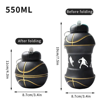 MyGiftHome 19oz Collapsible Silicone Ball Shaped Water Bottle-Black Basketable