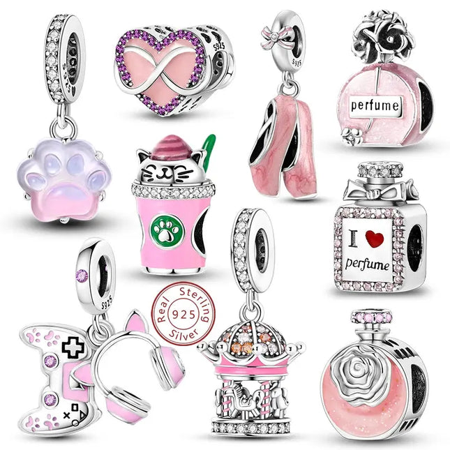 MyGiftHome S925 Silver Pink Charms DIY Jewerlry Accessories