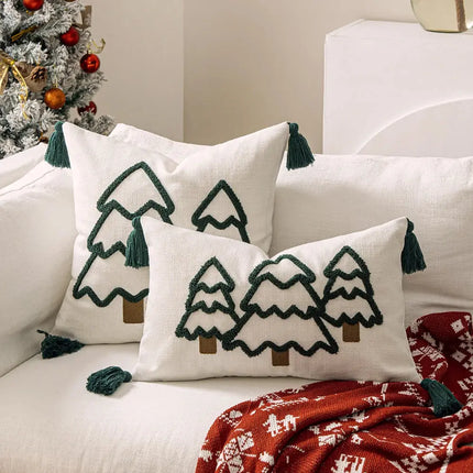 MyGiftHome Christmas Throw Pillow Cover with Tassels-White Green