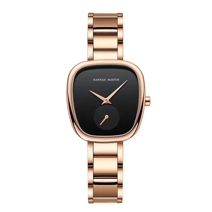 MyGiftHome Women’s Quartz Watch Classic Barrel Design-Black Dial with Rose Gold Strap
