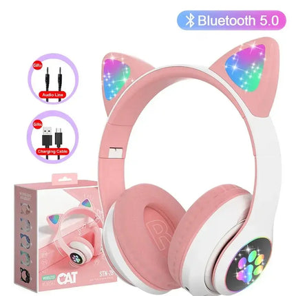 MyGiftHome Flash Lamp Cat Ear Headphones for Kids-Pink