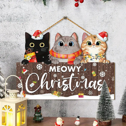 MyGiftHome Christmas Wooden Hanging Signs 3 Cats Pattern