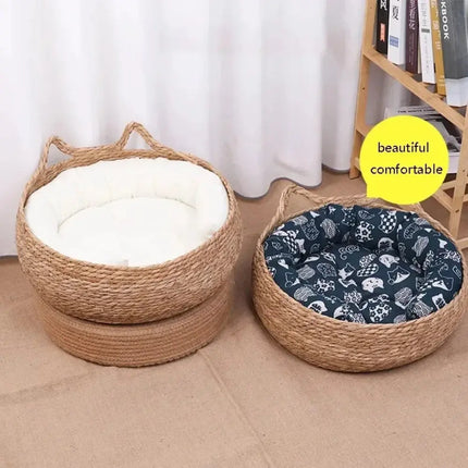 MyGiftHome Vine Woven Cat Bed with Washable Cotton Pad