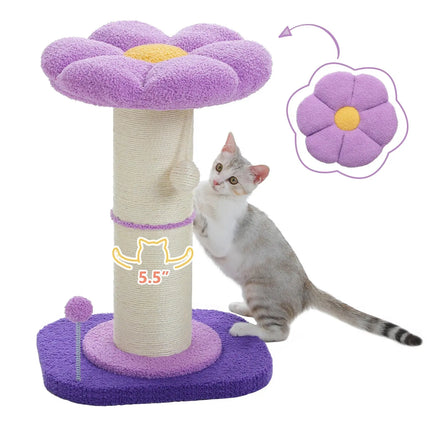 MyGiftHome Flower Cat Scratching Post with Cushion Perch-Purple