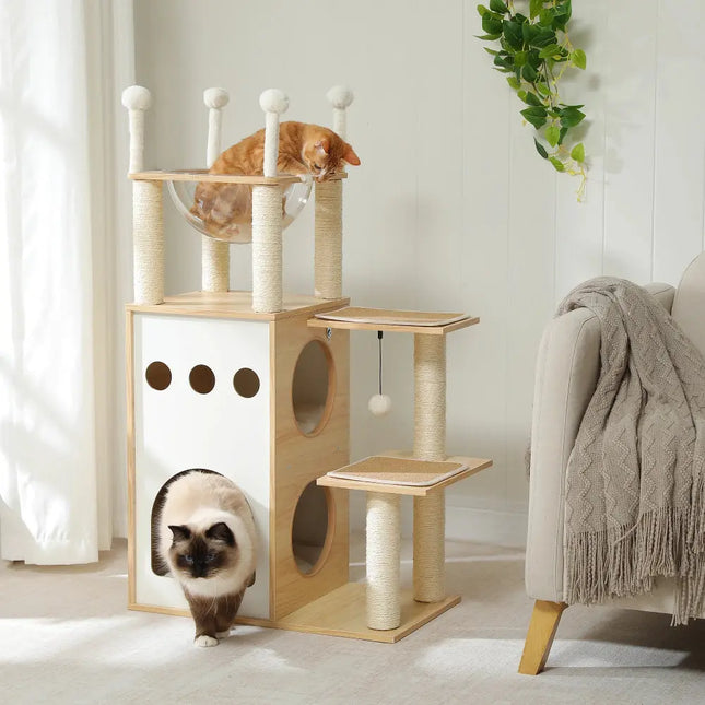 MyGiftHome Modern Cat Tower with Condos and Clear Capsule Nest