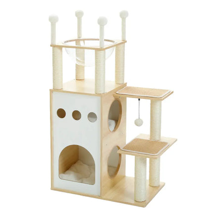 MyGiftHome Modern Cat Tower with Condos and Clear Capsule Nest-Beige