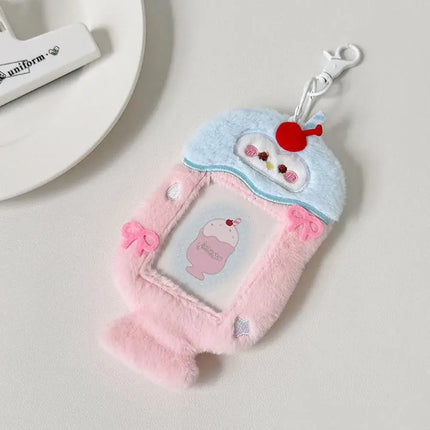 MyGiftHome Cartoon Plush Photocard Holder with Keychain-Pink